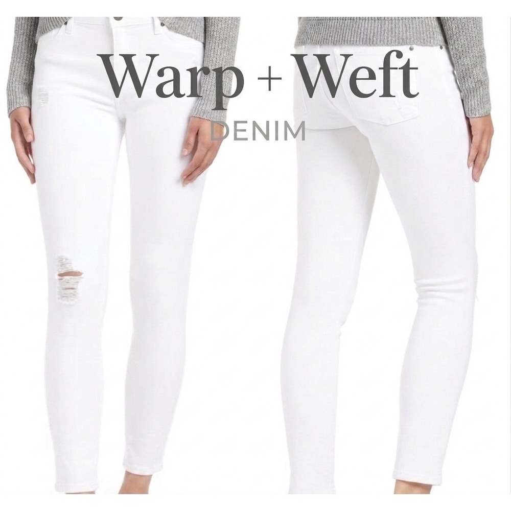 WARP+WEFT JFK New York City Skinny Jeans Women's White Distressed Sz 32x29